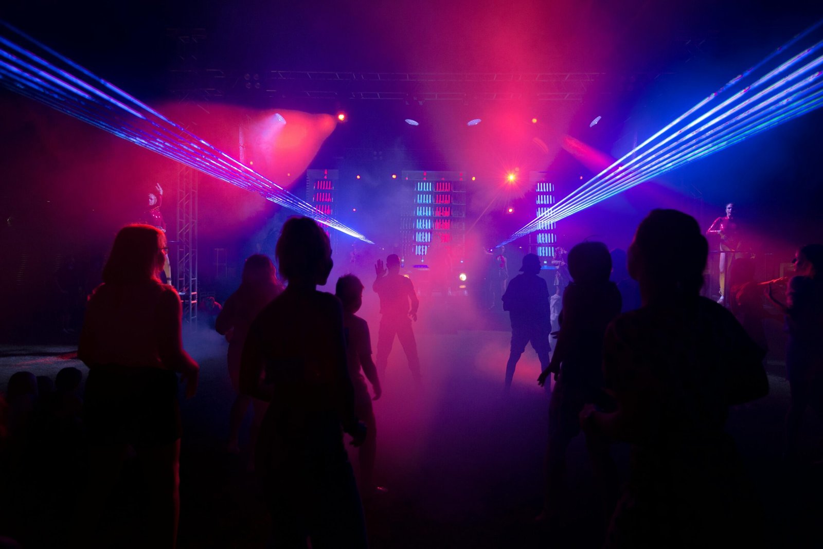 Party crowd under lights